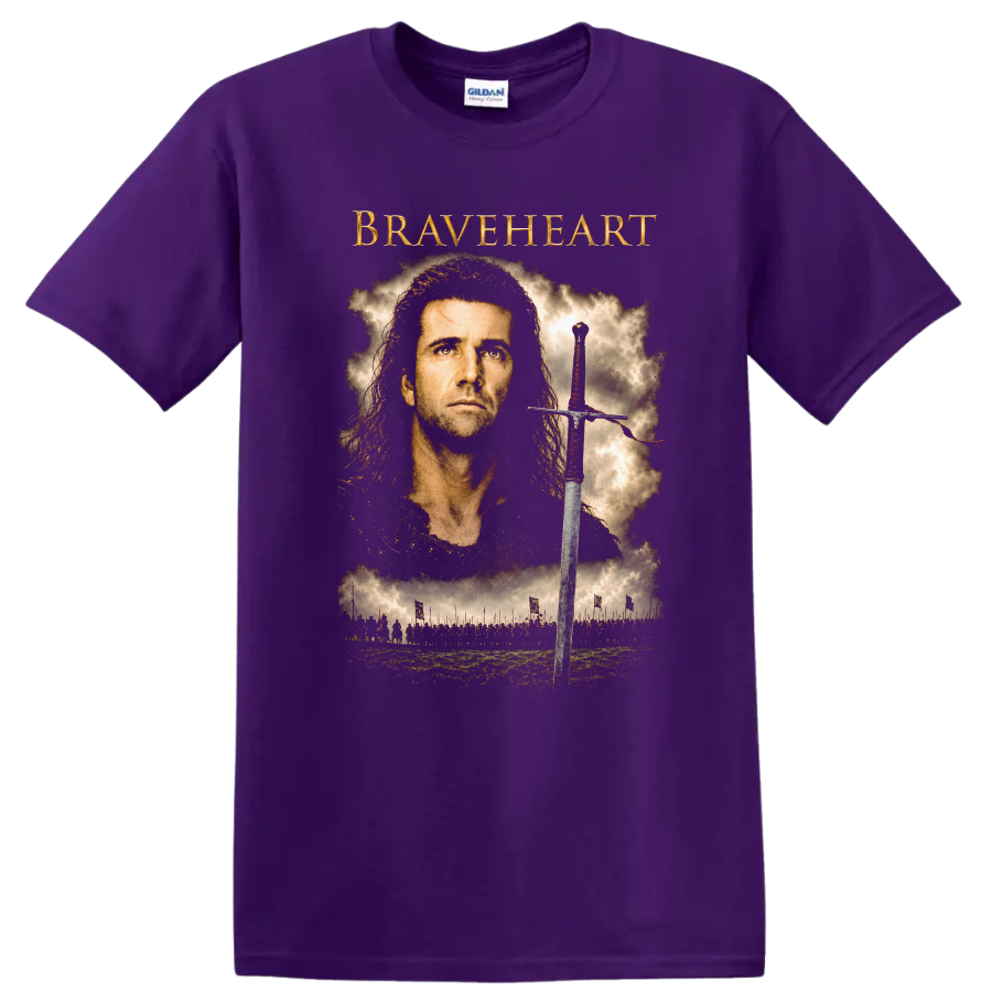 Braveheart Vintage Movie Character Portrait T Shirt on a Purple T Shirt