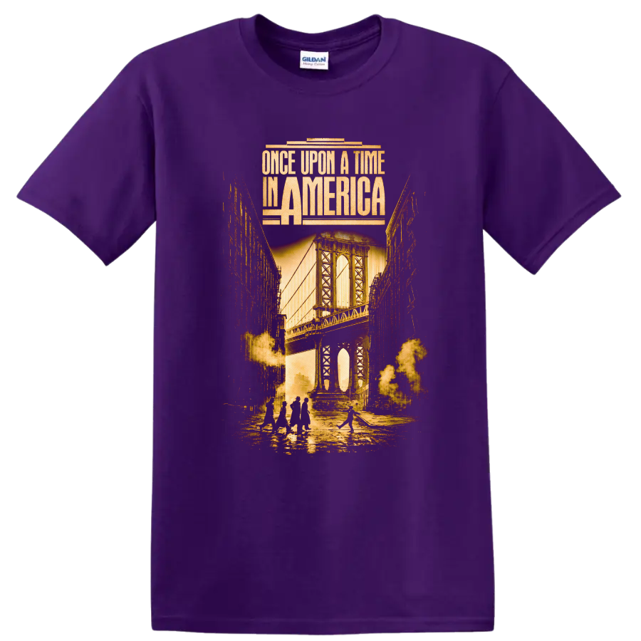 Once Upon a Time in America Vintage Movie T Shirt on a Purple T Shirt