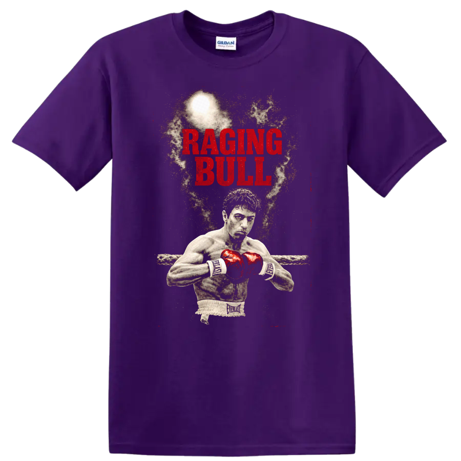 Raging Bull Vintage Cult Movie T Shirt on a Purple T Shirt