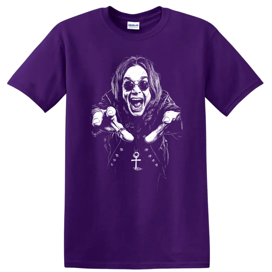 Ozzy Osbourne Black Sabbath Rock Legends T Shirt on a Purple T Shirt