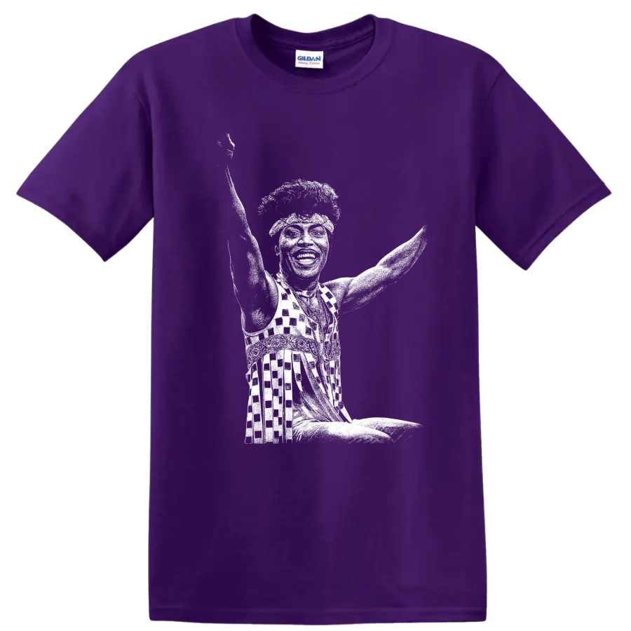 Little Richard Rock Legends Silhouette T Shirt on a Purple T Shirt