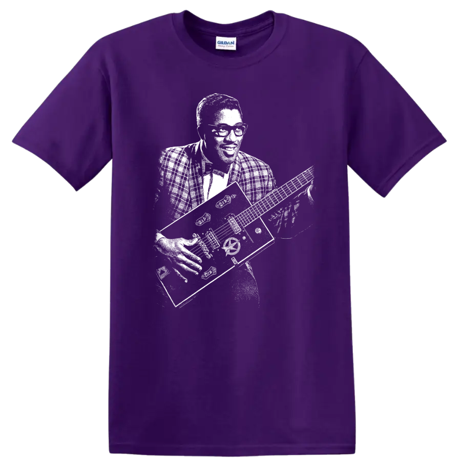 Bo Diddley Rock Legends Portrait T Shirt on a Purple T Shirt