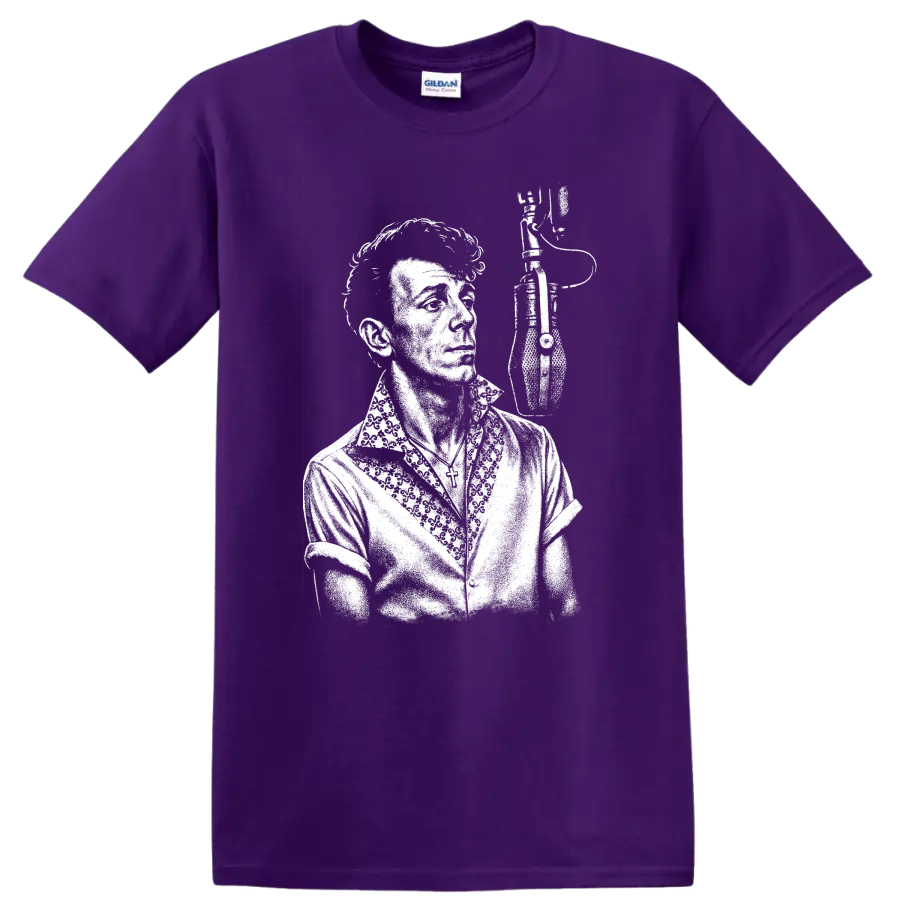 Gene Vincent Rock Legends Silhouette Vintage Music T Shirt on a Purple T Shirt