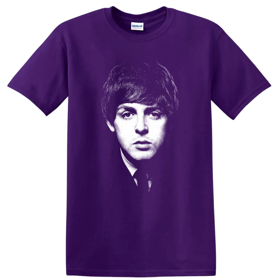 Paul McCartney The Beatles Rock Legends Portrait T Shirt on a Purple T Shirt