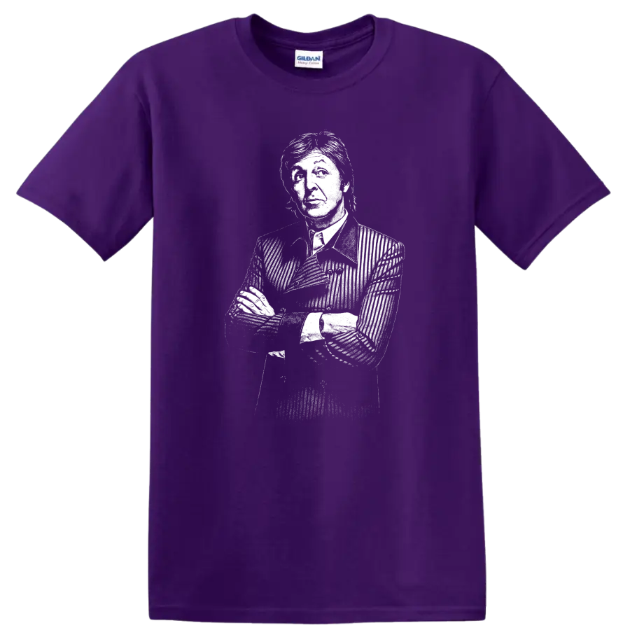 Paul McCartney The Beatles Rock Legends Silhouette T Shirt on a Purple T Shirt