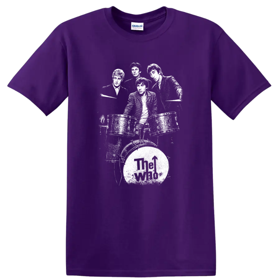 The Who Rock Legends Band Logo T Shirt for Classic Music Fans on a Purple T Shirt