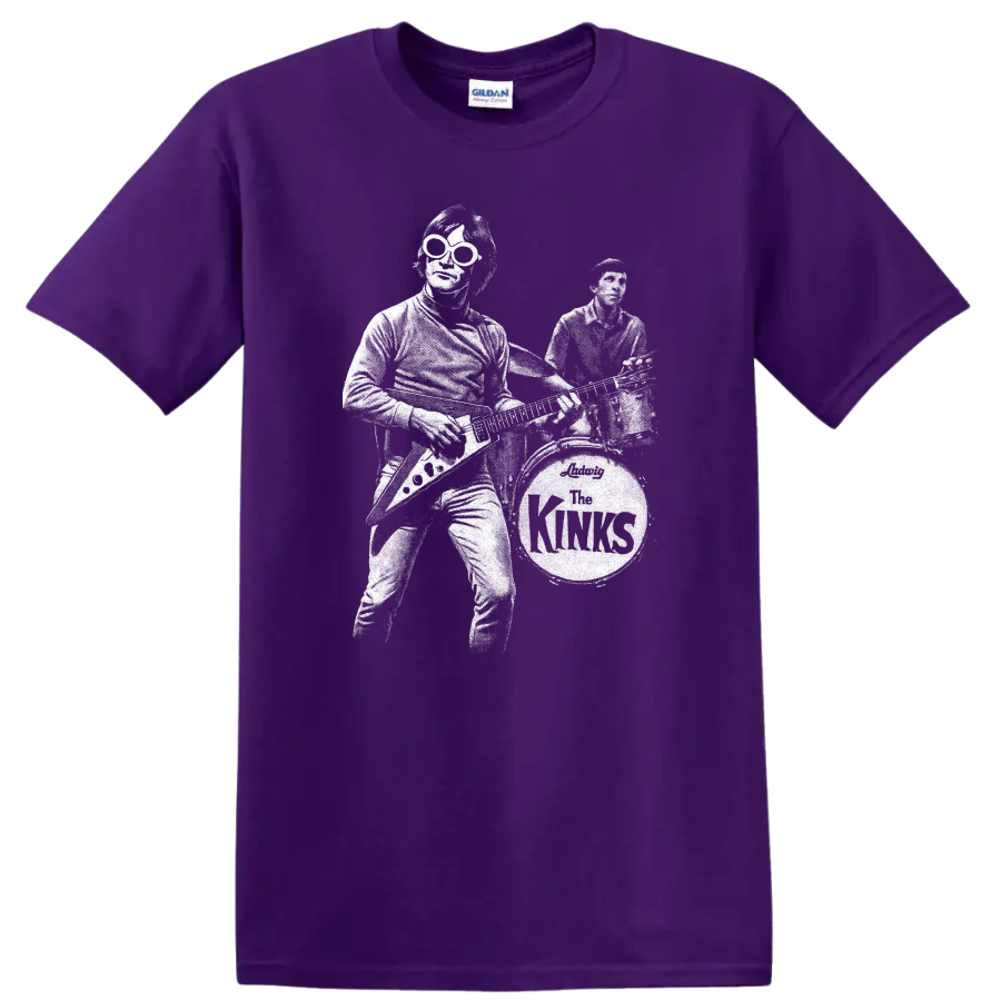 The Kinks Rock Legends Vintage Band Logo T Shirt Classic Music Tee on a Purple T Shirt