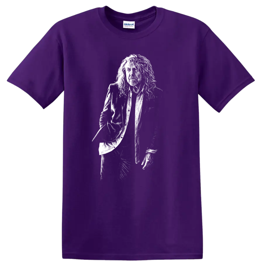 Robert Plant Led Zeppelin Rock Legends Silhouette T Shirt on a Purple T Shirt