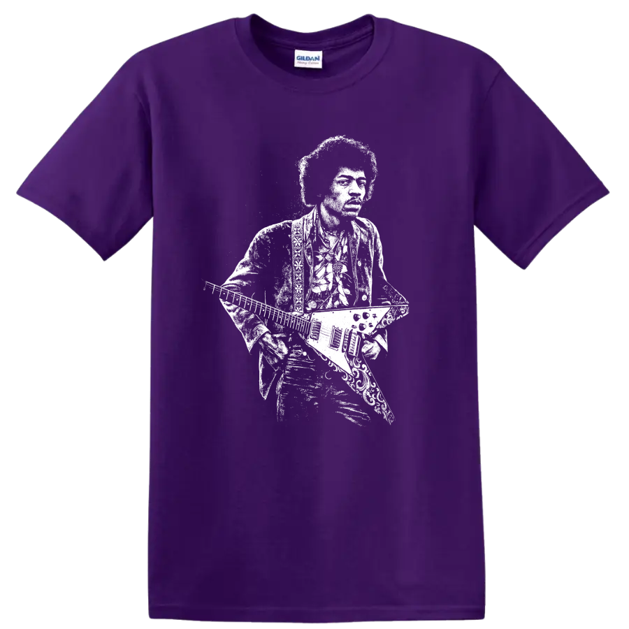 Jimi Hendrix Rock Legends Distressed Portrait T Shirt Vintage Music on a Purple T Shirt
