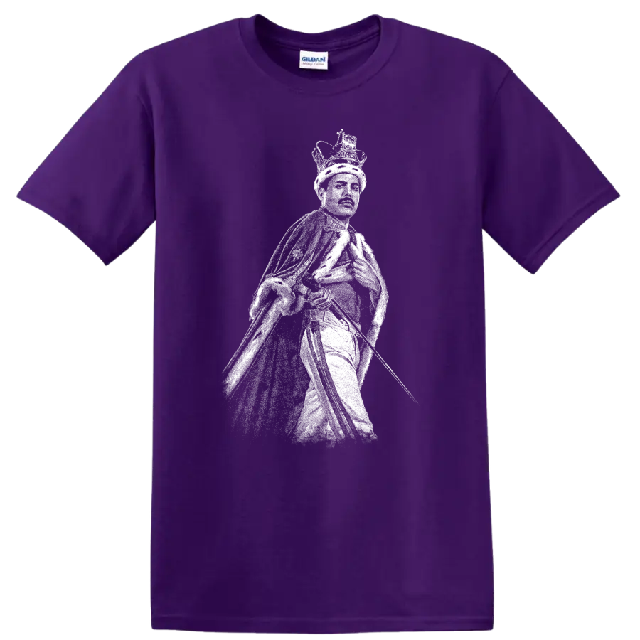 Freddie Mercury Queen Rock Legends Silhouette T Shirt on a Purple T Shirt