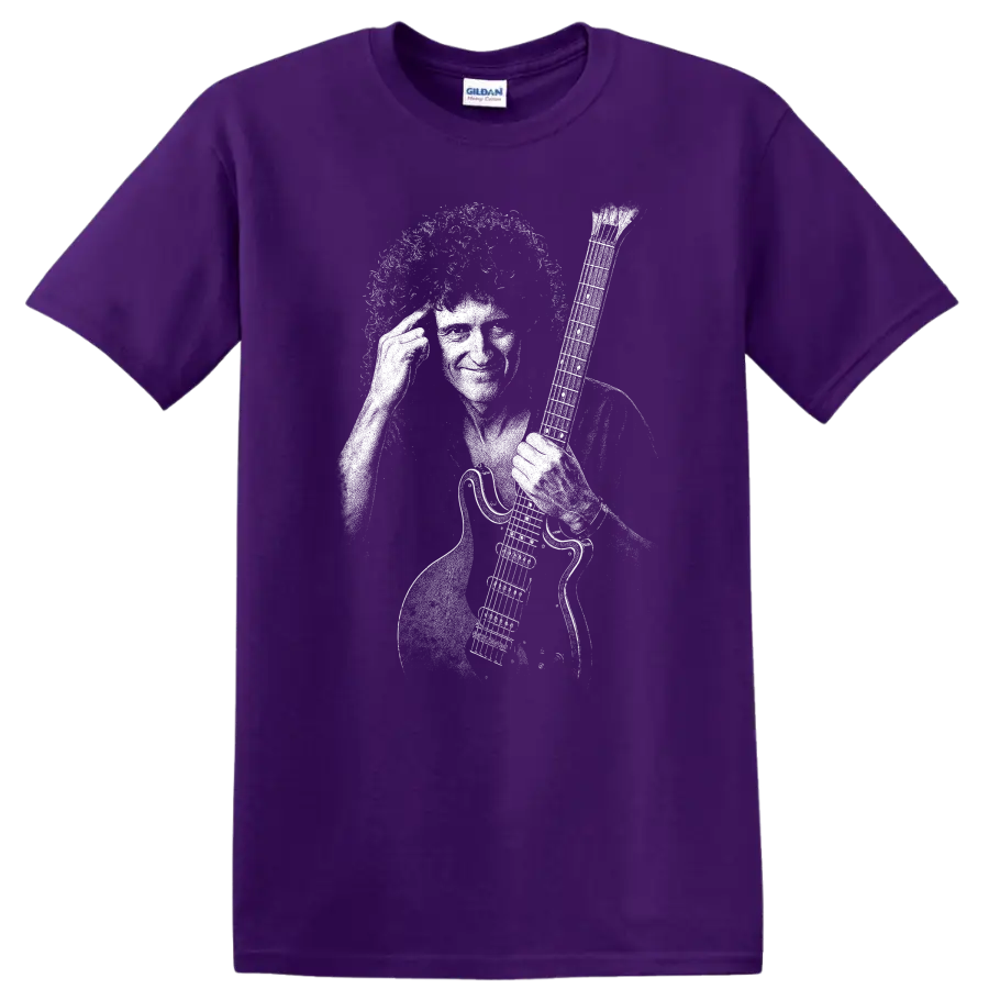 Brian May Queen Rock Legends Silhouette T Shirt on a Purple T Shirt