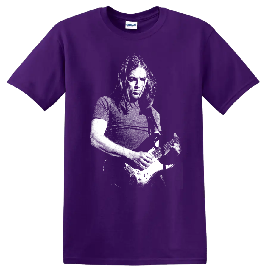 David Gilmour Pink Floyd Rock Legends Portrait T Shirt for Fans on a Purple T Shirt
