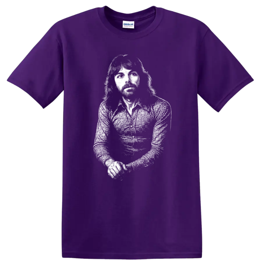 Richard Wright Pink Floyd Rock Legends Vintage Style T Shirt on a Purple T Shirt