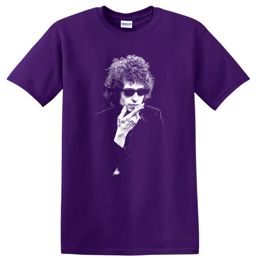 Bob Dylan Rock Legends Silhouette Classic Music T Shirt on a Purple T Shirt