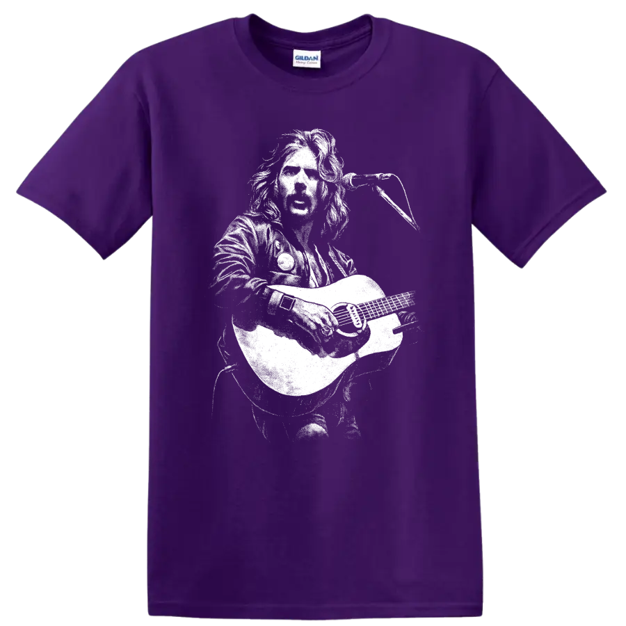 Glenn Frey Eagles Rock Legends Tribute T Shirt Classic Music Fan Tee on a Purple T Shirt
