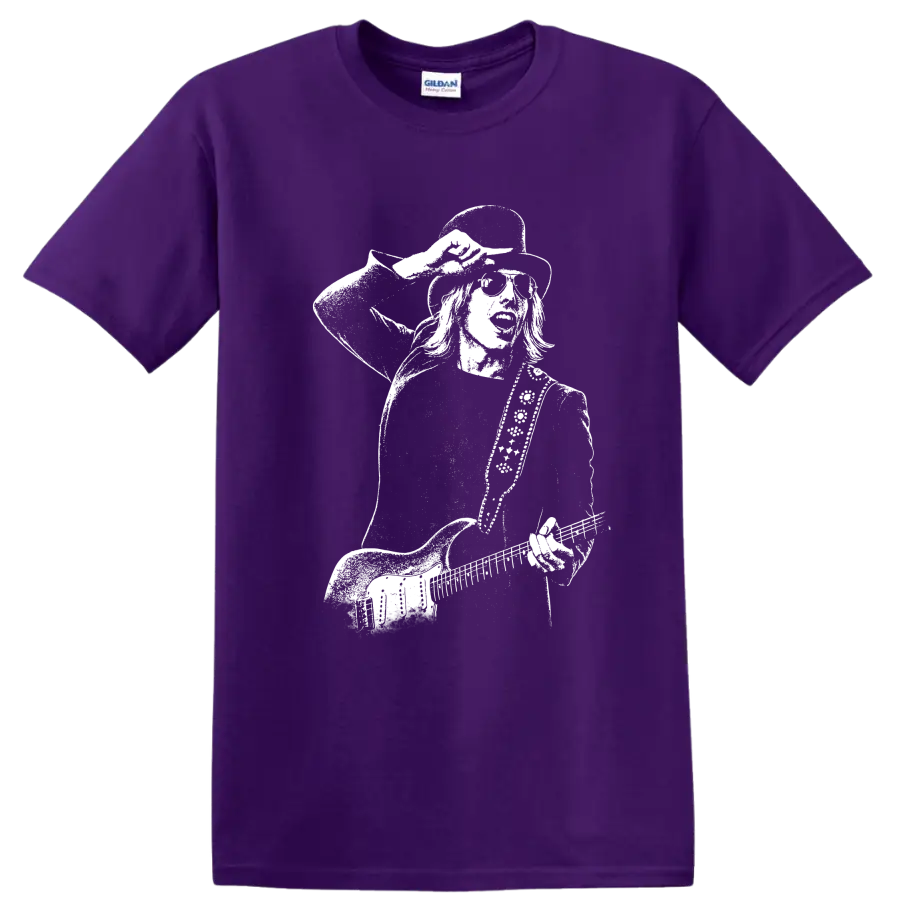 Tom Petty and the Heartbreakers Rock Legends Band Logo T Shirt on a Purple T Shirt