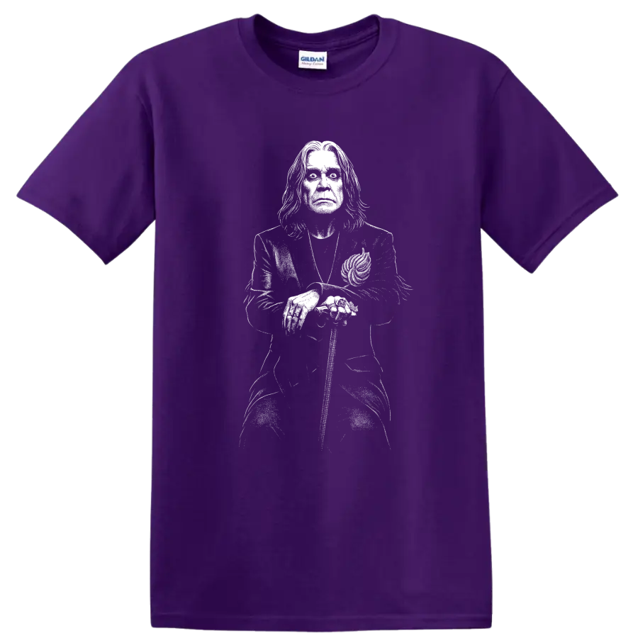 Ozzy Osbourne Black Sabbath Rock Legends Graphic T Shirt on a Purple T Shirt
