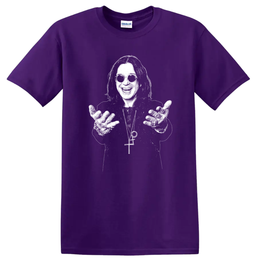 Ozzy Osbourne Black Sabbath Rock Legends Distressed Portrait T Shirt on a Purple T Shirt
