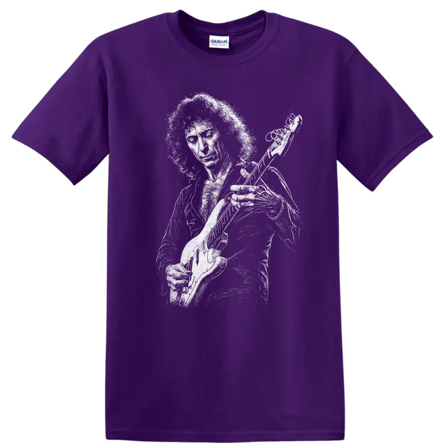 Ritchie Blackmore Deep Purple Rainbow Rock Legends T Shirt on a Purple T Shirt