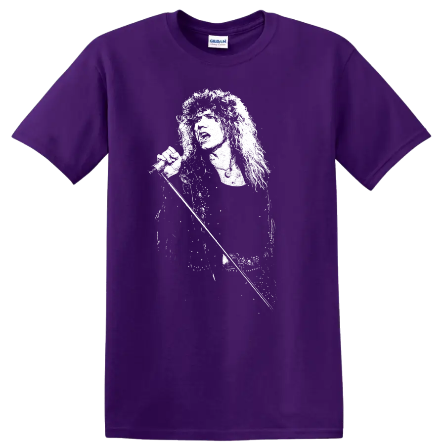 David Coverdale Whitesnake Deep Purple Rock Legends T Shirt on a Purple T Shirt