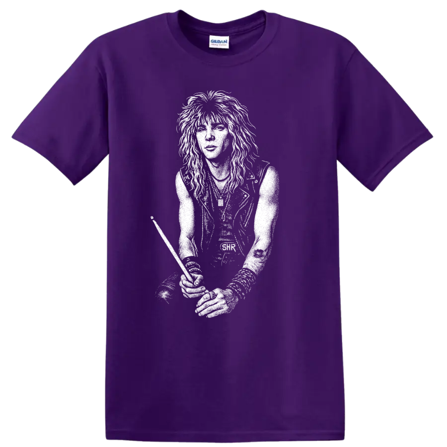 Duff McKagan Guns N Roses Rock Legends Guitar T Shirt on a Purple T Shirt