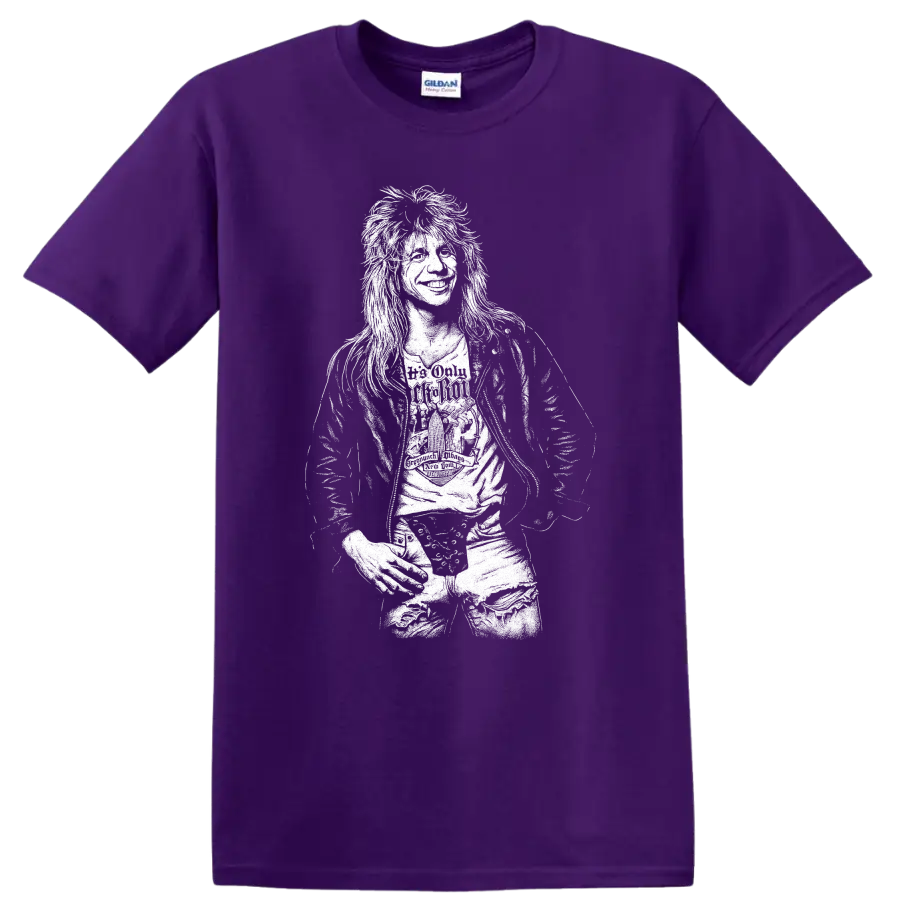 Steven Adler Guns N' Roses Rock Legends Portrait T Shirt on a Purple T Shirt