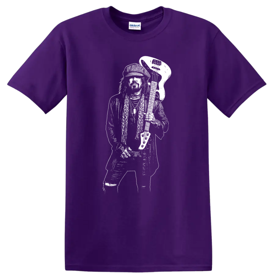 Mötley Crüe Nikki Sixx Shout at the Devil Rock Legends T Shirt on a Purple T Shirt