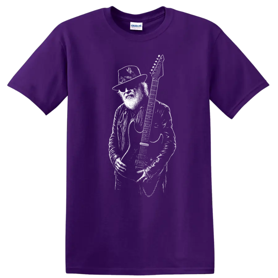 Dusty Hill ZZ Top Rock Legends Tribute T Shirt Classic Music Fan Tee on a Purple T Shirt