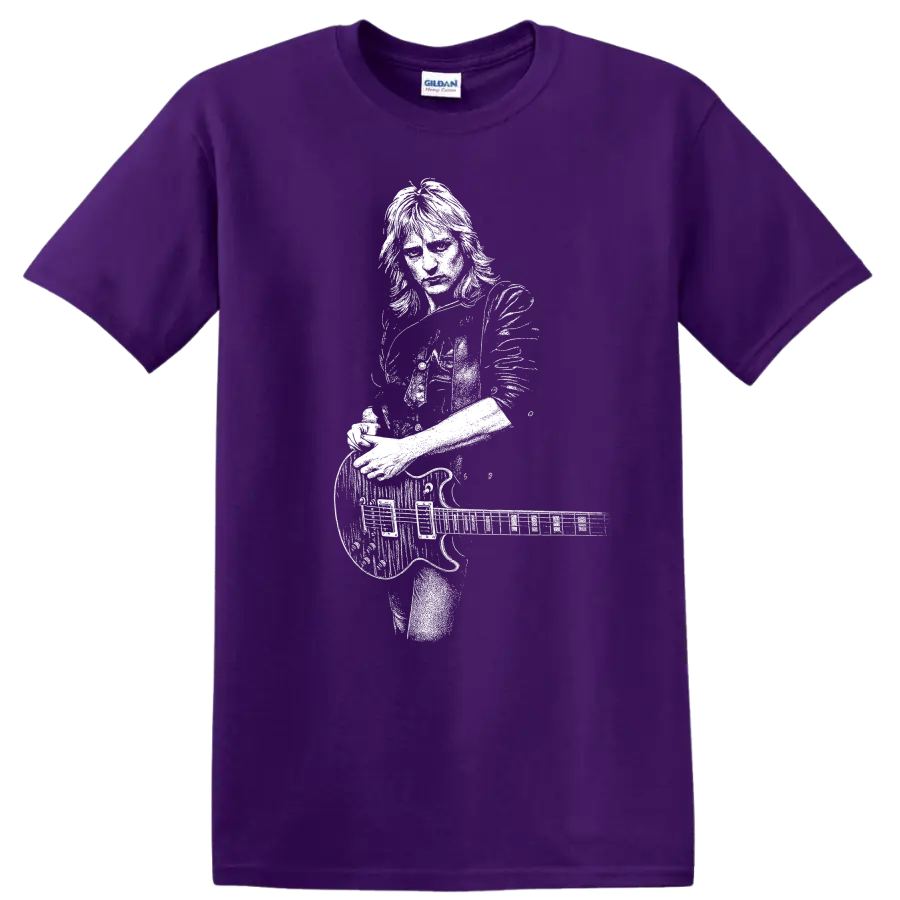 Phil Collen Def Leppard Rock Legends Guitarist T Shirt on a Purple T Shirt