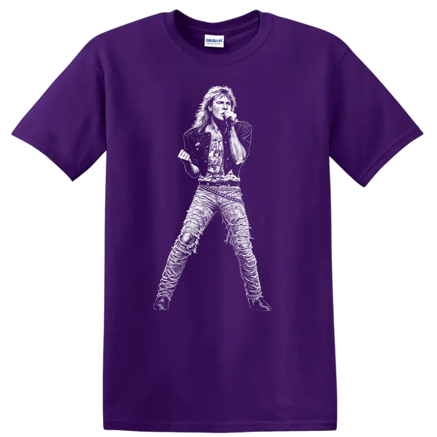 Joe Elliott Def Leppard Rock Legends Silhouette T Shirt on a Purple T Shirt