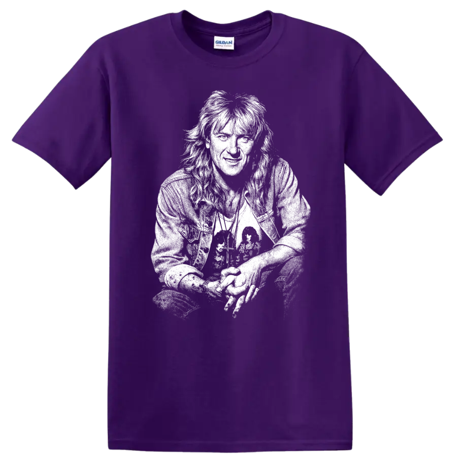 Joe Elliott Def Leppard Rock Legends Portrait T Shirt on a Purple T Shirt