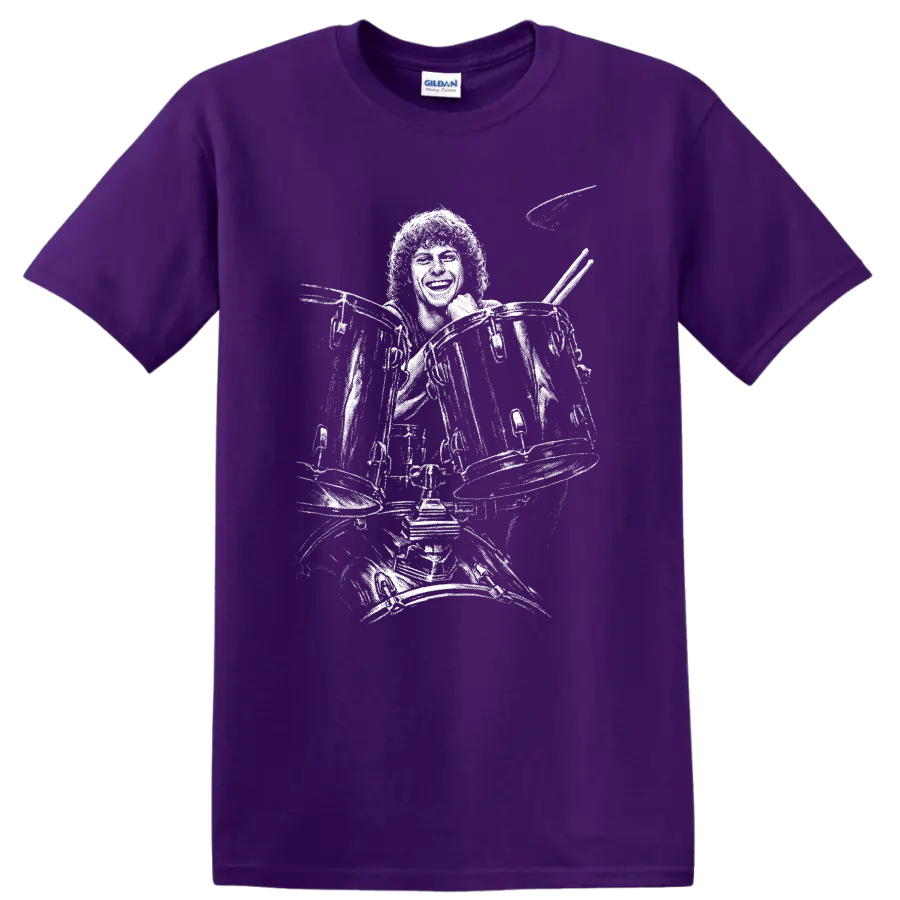 Rick Allen Def Leppard Rock Legends Graphic T Shirt on a Purple T Shirt