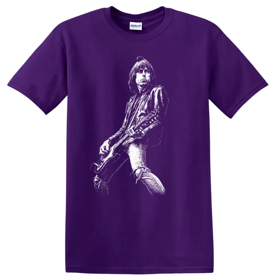 Joey Ramone Ramones Rock Legends Punk Tribute T Shirt on a Purple T Shirt