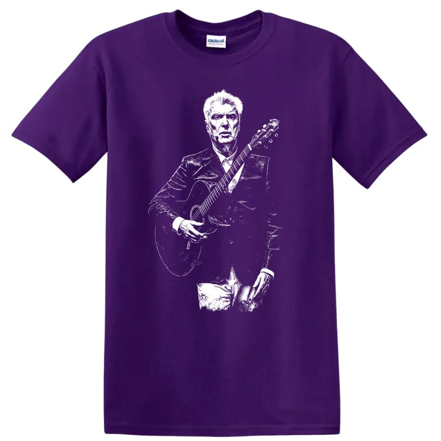 David Byrne Talking Heads Rock Legends Graphic T Shirt for Music Fans - Purple
