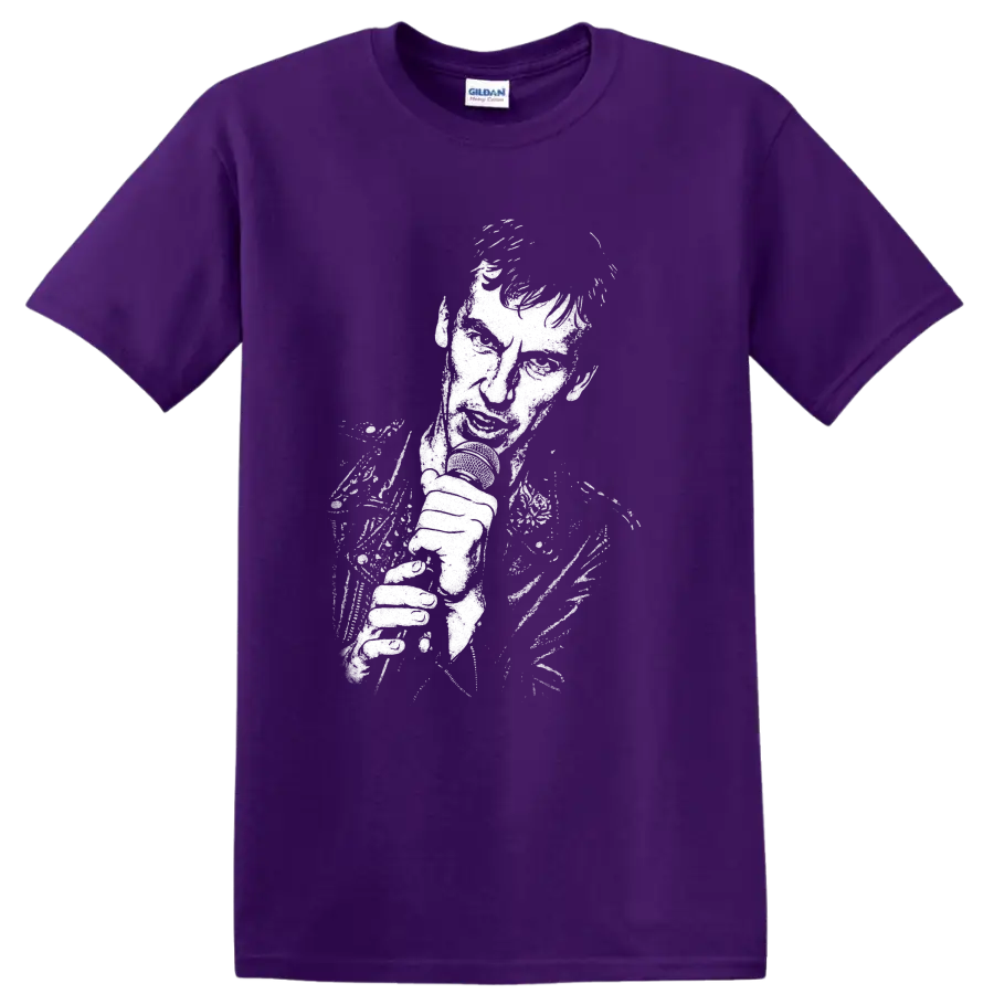 Vyacheslav Butusov Nautilus Pompilius Rock Legends T Shirt Black Logo on a Purple T Shirt