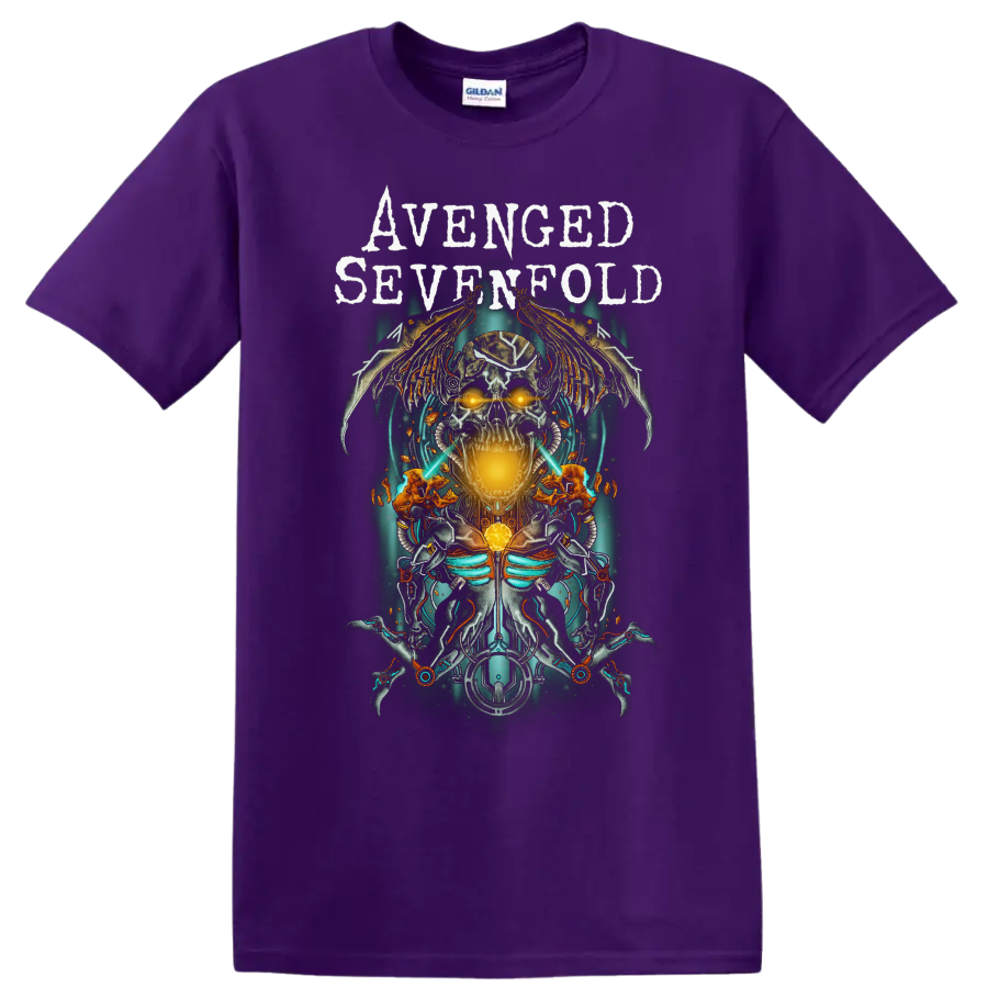Avenged Sevenfold A7X skull wings rock metal graphic print T - Purple