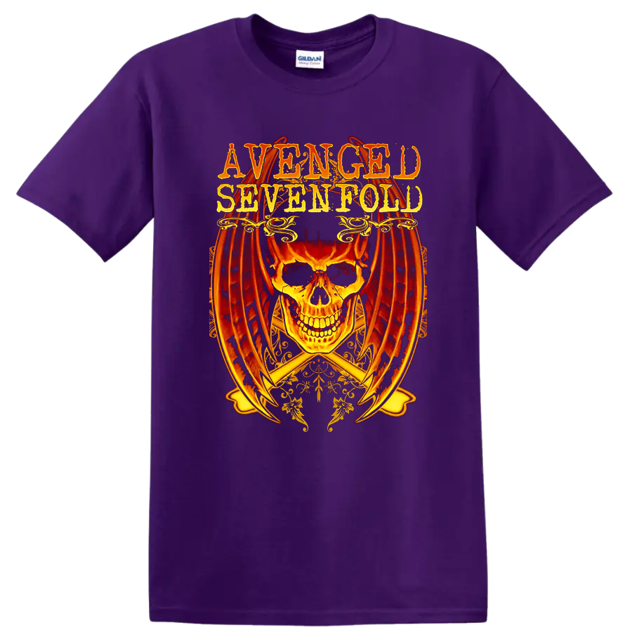 Avenged Sevenfold A7X skull with wings rock metal graphic T - Purple