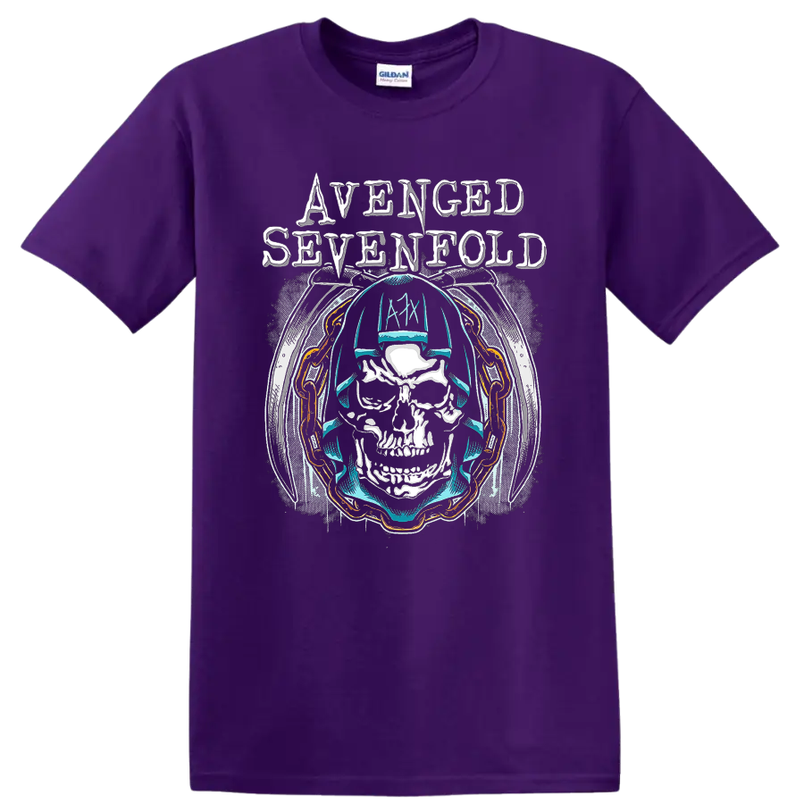 Avenged Sevenfold A7X skull and chain rock metal graphic print T - Purple
