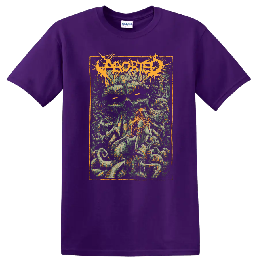 ABORTED metal band style graphic with horror artwork and orange logo T - Purple