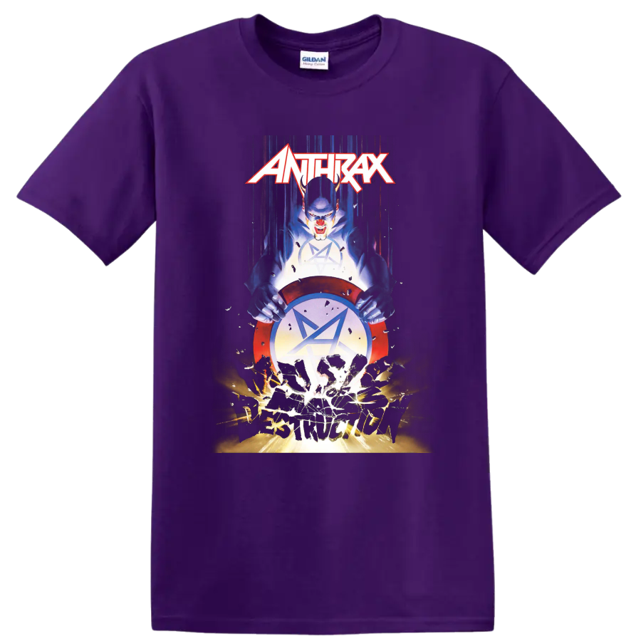 Anthrax rock metal graphic print T shirt with bold illustrated band - Purple
