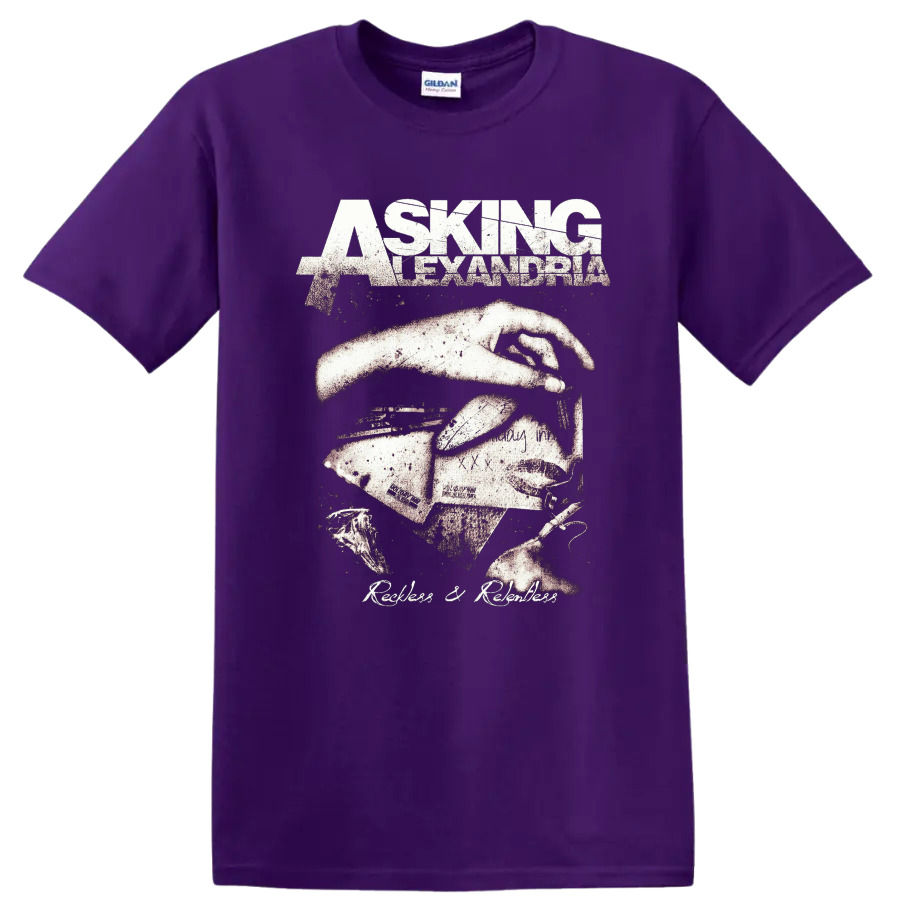 Asking Alexandria distressed rock metal band graphic print T - Purple