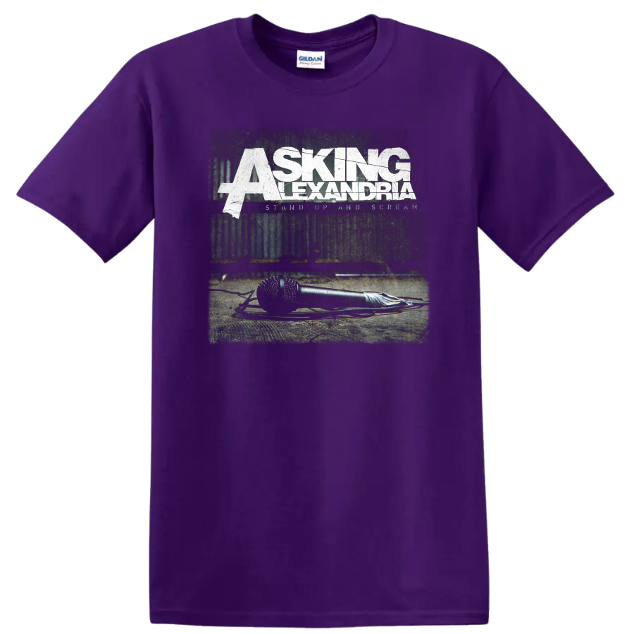 ASKING ALEXANDRIA distressed white band logo graphic print on a black T - Purple