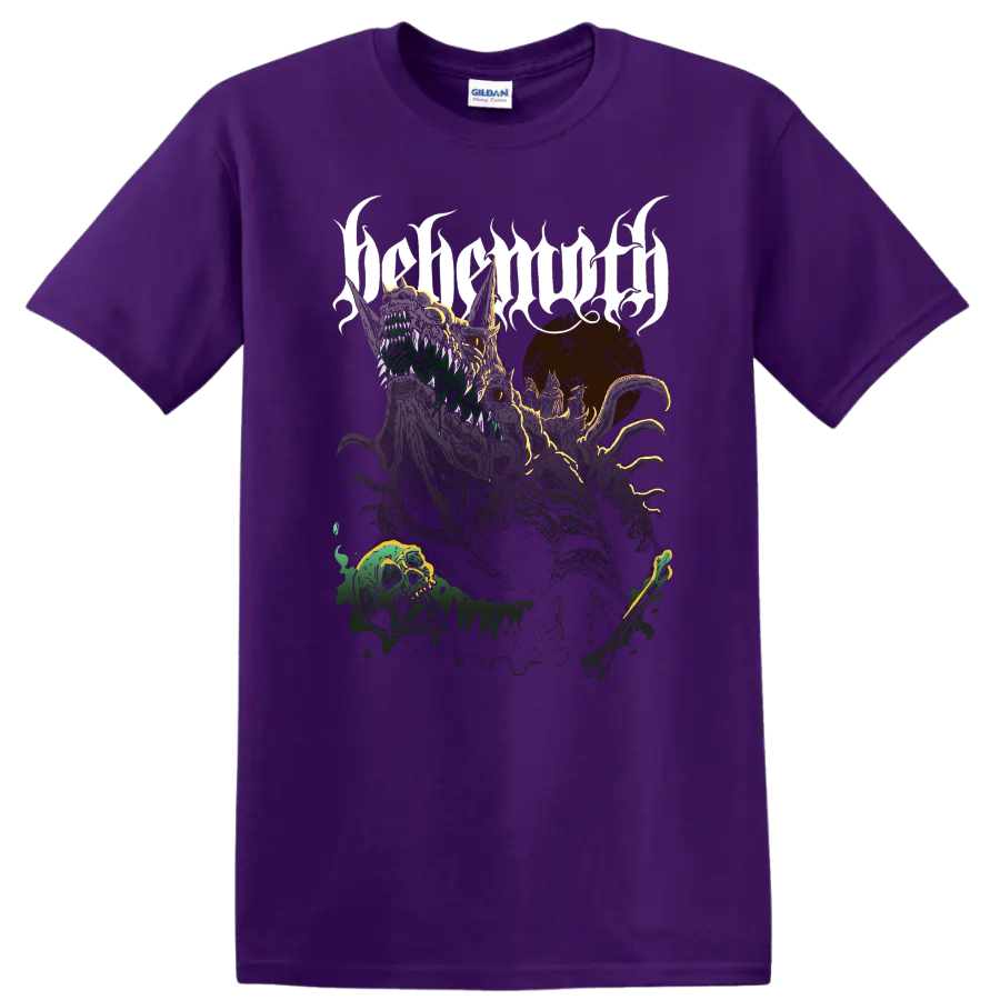 BEHEMOTH gothic band graphic with monstrous illustration on T - Purple