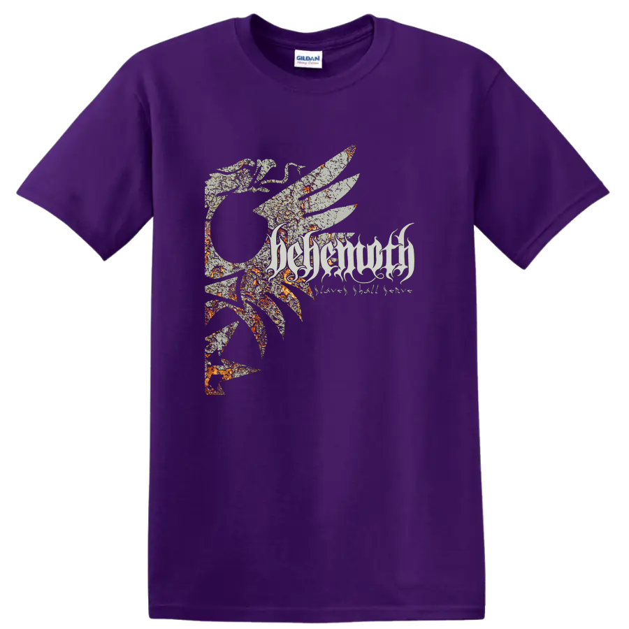 BEHEMOTH logo with distressed spiked emblem graphic print T - Purple