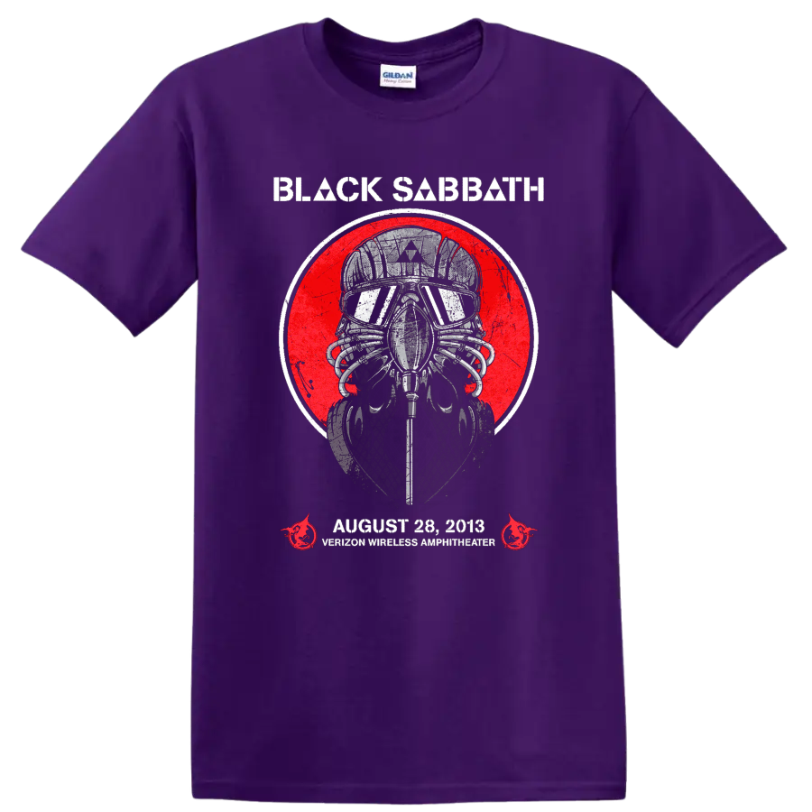 Black Sabbath inspired masked figure graphic print T Shirt with distressed red - Purple