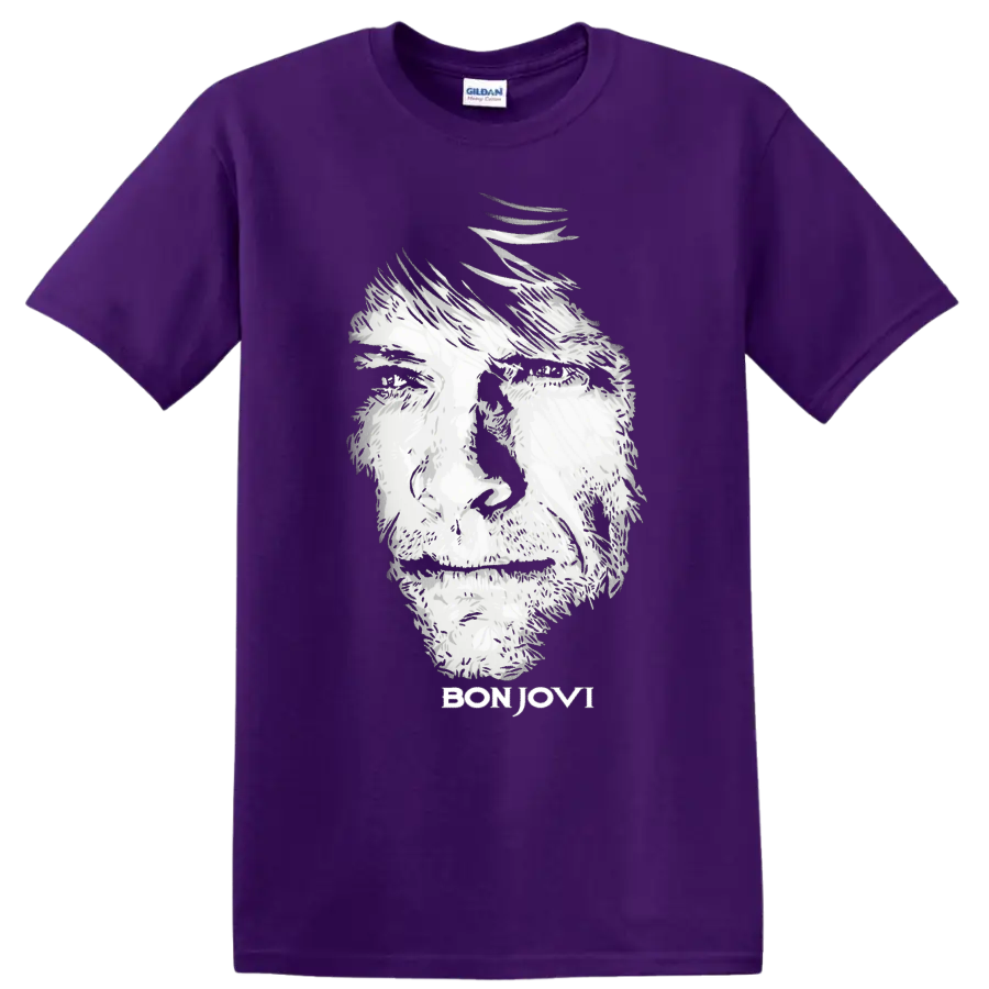 Monochrome Bon Jovi portrait graphic print T - Purple