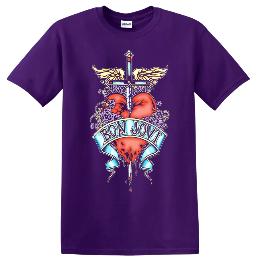 Bon Jovi inspired heart and wings graphic print T - Purple