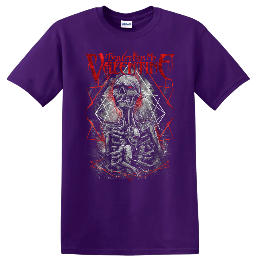 Bullet for My Valentine skull graphic with red distressed text on a - Purple