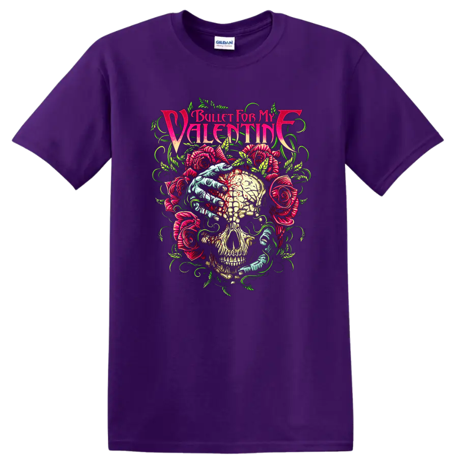 Bullet For My Valentine skull and roses rock metal graphic print - Purple