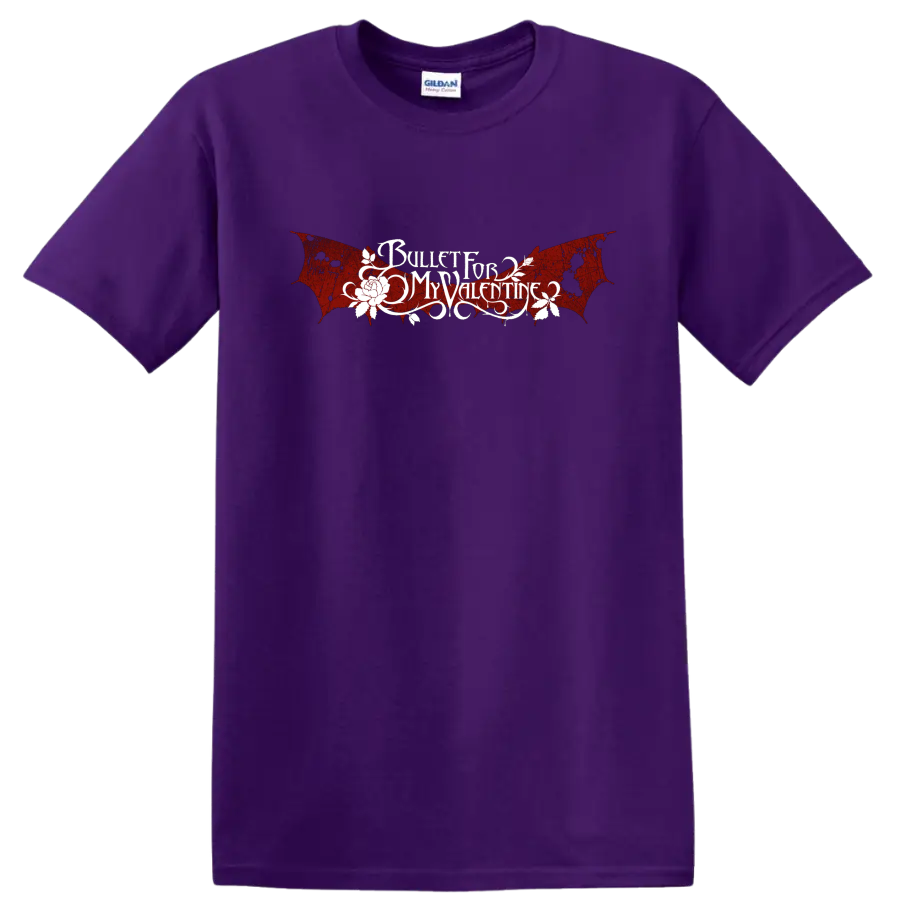 Bullet For My Valentine gothic band logo with red wings and white text graphic print - Purple
